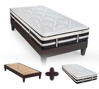 Maison Aubertin - Ensemble Matelas Sommier Calliope 80x200, Ép 58, à Mémoire de Forme Haute Densité 60 kg/m³, Mousse à Cellules Ouvertes, Lit en Bois Massif, 1 Personne