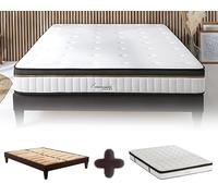 Ensemble Matelas Emeraude Mousse Accueil Mémoire de Forme et sommier tissu gris - 140 x 190 cm