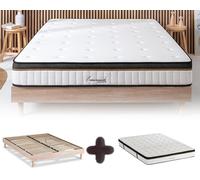 Ensemble Matelas Emeraude Mousse Accueil mémoire moelleux - 24 cm et Sommier Bois - 140 x 200 cm