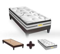 Maison Aubertin - Ensemble Matelas Sommier Hybride Concorde 90x200, Ép 56, 495 Ressorts Ensachés & Mémoire de Forme Haute Densité 60 kg/m³, Lit en Bois Massif, 1 Personne, Ergonomique