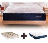 Maison Aubertin - Ensemble Matelas Sommier Hybride Dolce Vita 160x200, Ép 58, Ressorts Ensachés & Mémoire de Forme Haute Densité 60 kg/m³, Lit en Bois Massif Naturel, 2 Personnes