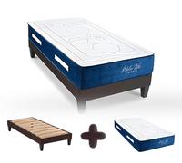 Maison Aubertin - Ensemble Matelas Sommier Hybride Dolce Vita 90x200, Ép 58, 495 Ressorts Ensachés & Mémoire de Forme Haute Densité 60 kg/m³, Lit en Bois Massif, 1 Personne, Ergonomique