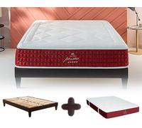 Maison Aubertin - Ensemble Matelas Sommier Hybride Passion 140x190, Ép 62, 713 Ressorts Ensachés & Mémoire de Forme Haute Densité 60 kg/m³, Lit en Bois Massif, 2 Personnes, Orthopédique