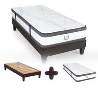 Maison Aubertin - Ensemble Matelas Sommier Hybride Signature 90x190, Ép 59, 465 Ressorts Ensachés & Mémoire de Forme Haute Densité 60 kg/m³, Lit en Bois Massif, 1 Personne, Orthopédique