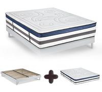 Maison Aubertin Ensemble Matelas Sommier Quintessence 140x190, Ép 60, Mémoire de Forme Haute Densité 60 kg/m³, Mousse à Cellules Ouvertes, Lit en Bois Massif Blanc, 2 Personnes