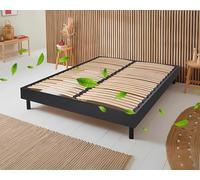 Maison Aubertin Sommier 180x200 cm Noir, à Latte, 2 Personnes, Technologie Bi-Lattes avec 4 Zones de Confort, Structure Bois Massif Solide avec Pieds Inclus, Lit Ergonomique, Montage Facile