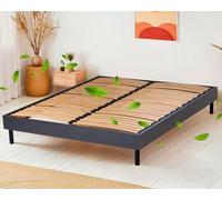 Maison Aubertin Sommier 180x200 cm Noir, à Latte, 2 Personnes, Technologie Bi-Lattes avec 4 Zones de Confort, Structure Bois Massif Solide avec Pieds Inclus, Lit Ergonomique, Montage Facile