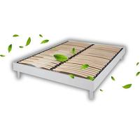 Maison Aubertin Sommier Selena 140x200 cm Blanc, à Latte, 2 Personnes, Technologie Bi-Lattes avec 4 Zones de Confort, Structure Bois Massif Solide avec Pieds Inclus, Lit Ergonomique, Montage Facile