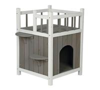 Maison avec balcon pour chats - TRIXIE - Gris et blanc - Pin vernis - Usage intérieur et extérieur