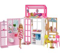 Maison Barbie (pliable) avec poupée (blonde) et accessoires, maison de poupées