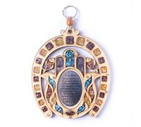 Maison Bénédiction (Multi-Language) - Fer à cheval Symbole Main de Fatima Bois Plaque À Suspendre Au Mur Avec Semi précieuses Pierres tout au long de - English