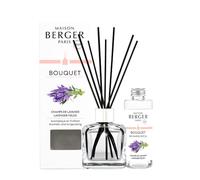 MAISON BERGER Bouquet Parfumé Champs de Lavande Glaçon Transparent, 100 ml | Coffret complet : flacon en verre transparent, 6 bâtonnets et recharge Champs de Lavande 100 ml