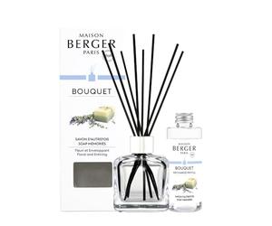 MAISON BERGER Bouquet Parfumé Savon d'Autrefois Glaçon Transparent, 100 ml | Coffret complet : flacon en verre transparent, 6 bâtonnets et recharge Savon d'Autrefois 100 ml