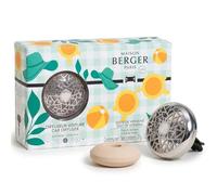 MAISON BERGER Coffret Diffuseur Voiture Zeste de Verveine, Pince Honey Comb Argent Rechargeable + Recharge Céramique, Diffusion Passive ~4 Semaines, Senteur Fraîche Aromatique