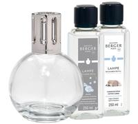 MAISON BERGER - Coffret Lampe Berger Essentielle Ronde - 1 Lampe + 1 Recharge Air Pur 250ml + 1 Recharge Parfum Caresse de Coton 250ml - Diffusion Fine, Homogène et Longue Durée