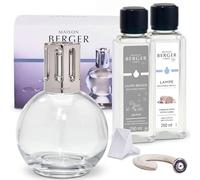 MAISON BERGER - Coffret Lampe Berger Essentielle Ronde avec 2 Recharges 250 ml Incluses - Air Pur & Caresse de Coton - Lampe à Catalyse pour Purifier et Parfumer l’Air - Diffusion Fine et Homogène