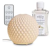 Maison Berger - Diffuseur Électrique Sphère en Céramique Blanche + Recharge 475 ML Thé Blanc Pureté - Brume Parfumée - Télécommande - Minuterie 30/60/120 Min - Réservoir 80 ML