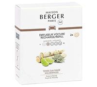 MAISON BERGER - Lot de 2 Recharges Diffuseur Voiture - Système Céramique - Diffusion 4 à 6 Semaines - Parfum Lampe Berger - Fabriqué en France (Terre Sauvage)