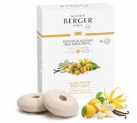 MAISON BERGER - Recharge Diffuseur Voiture Soleil Fruité, Lot de 2 Recharges Céramique, Diffusion Passive 4 Semaines, Notes Solaires Mirabelle Pêche Ananas, Fabriqué en France