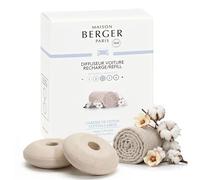 Maison Berger - Recharges Diffuseur Voiture Caresse de Coton - Lot de 2 Recharges Céramiques Diffuseur Voiture, Diffusion Passive 4 à 6 Semaines, Fabriqué en France