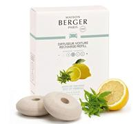 Maison Berger - Recharges Diffuseur Voiture Zeste de Verveine - Lot de 2 Recharges Céramiques Diffuseur Voiture, Diffusion Passive 4 à 6 Semaines, Fabriqué en France