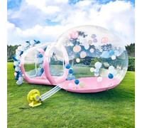Maison Bulles Gonflable,Dôme En Pvc Transparent Avec Tunnel, Maison à Bulles Gonflable Enfants,Tente Bulles Extérieur,Soufflerie Et Pompe,Idéale Décoration Jardin Et Activités En Plein Air,Pink-3m