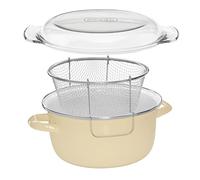 Maison by Premier - Friteuse en acier à revêtement en émail crème - couvercle transparent en Pyrex