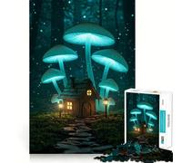 Maison Champignon dans la forêt Puzzle de 1000 pièces pour Adolescents Améliore la mémoire Loisirs calmes Bordure précise Cadeau d'anniversaire (38x52cm)