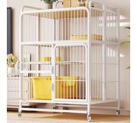 Maison Chat Cage for Chat D'extérieur Pliable en Métal Et Bois Massif Espace De Jeu Multi-Zones Facile À Monter Cage for Chat avec Bac À Litière(White,78 * 52 * 110cm)