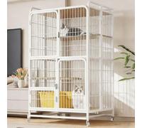 Maison Chat Cage for Chat D'extérieur Pliable en Métal Et Bois Massif Espace De Jeu Multi-Zones Facile À Monter Cage for Chat avec Bac À Litière(White,78 * 52 * 137cm)