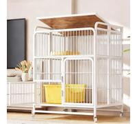 Maison Chat Cage for Chat D'extérieur Pliable en Métal Et Bois Massif Espace De Jeu Multi-Zones Facile À Monter Cage for Chat avec Bac À Litière(White,78 * 52 * 100cm)