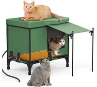 Maison chauffante d'extérieur pour chat - Abri résistant aux intempéries pour l'hiver avec coussin chauffant et base surélevée, design isolé avec fenêtre pour chats sauvages