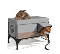 Maison chauffante pour chat - Résistante aux intempéries - Avec coussin chauffant - Design isolé - Porte de secours sûre pour chats sauvages et petits chiens