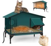 Maison Chauffée pour Chat D'extérieur, Abri d'hiver Imperméable Et Isolé avec Coussin Chauffant, Porte De Secours Sécurisée, Fenêtre De Toit, Auvent Extérieur pour Chats Errants Et Sauvages M