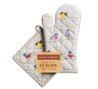 Maison d' Hermine Birdies on Wire Ensemble de Gants de Four de (19cm x 33cm) et maniques de (20cm x 20cm), 100% Coton, pour Barbecue, Cuisson, Four, Micro-Ondes, grillades, Printemps/Été, Pâques