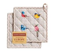 Maison d' Hermine Birdies on Wire Lot de 2 maniques, 100% Coton, pour Barbecue, Cuisson, Four, Micro-Ondes, grillades, Printemps/été, Pâques, (20cm x 20cm)