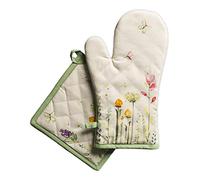 Maison d' Hermine Botanical Fresh Ensemble de Gants de Four de (19cm x 33cm) et maniques de (20cm x 20cm), 100% Coton, pour Barbecue, Cuisson, Four, Micro-Ondes, grillades, Printemps/Été, Pâques