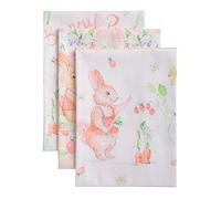 Maison d' Hermine Bunny Party - Lot de 3 torchons de cuisine polyvalents doux et absorbants - 100 % coton - Pour le printemps/été - 50 x 70 cm