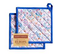 Maison d' Hermine Casseroles, 100% coton, résistant à la chaleur, lot de 2 hotpads avec boucle pour la cuisson, griller, micro-ondes, fleurs indiennes, printemps/été (20 cmx20 cm)