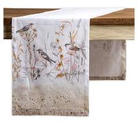 Maison d' Hermine Chemin de table 100 % coton - Motif prairie - Beige - Pour fête, dîner, vacances, cuisine, printemps/été - Couche simple (37 cm x 230 cm)