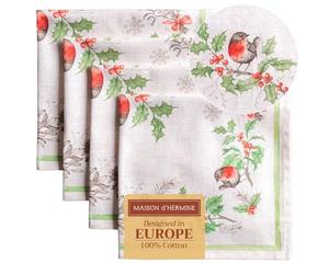 Maison d' Hermine Christmas Dew Lot de 4 Serviettes de Table 100% Coton, Douces et Confortables, parfaites pour Les dîners de Famille, Les Mariages, Les Cocktails, Thanksgiving, Noël (45cm x 45cm)