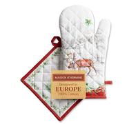 Maison d' Hermine Christmas Tradition Ensemble de Gants de Four 100% Coton (19cm x 33cm) et maniques (20cm x 20cm) pour Barbecue, Cuisson, Four, Micro-Ondes, grillades, Thanksgiving, Noël