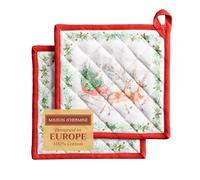 Maison d' Hermine Christmas Tradition Lot de 2 maniques, 100% Coton, pour Barbecue, Cuisson, Four, Micro-Ondes, grillades, Thanksgiving, Noël (20cm x 20cm)