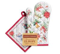 Maison d' Hermine Chromo 100% Coton Ensemble de Gants de Four (19cm x 33cm) et manique (20cm x 20cm) pour Barbecue, Cuisine, pâtisserie, Micro-Ondes, Barbecue, Thanksgiving/Noël