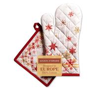 Maison d' Hermine Crystal Star Ensemble de Gants de Four 100% Coton (19cm x 33cm) et maniques (20cm x 20cm) pour Le Barbecue, la Cuisine, la pâtisserie, Le Micro-Ondes,Thanksgiving, Noël