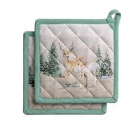 Maison d' Hermine Deer in The Woods Lot de 2 maniques 100% Coton pour Barbecue, Cuisiner, Cuisson, Micro-Ondes, Griller, Thanksgiving/Noël (20cm x 20cm)