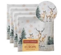 Maison d' Hermine Deer In The Woods Lot de 4 serviettes de table, 100 % coton, douces et confortables, parfaites pour les dîners de famille, les mariages, la cuisine, la maison (45x45 cm)