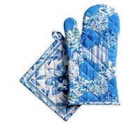 Maison d' Hermine Ensemble manique et Gant de Cuisine 100% Coton (19 x 33 cm et 20 x 20 cm) Gants résistants à la Chaleur pour Manipuler Les Plats Chauds, Printemps-été (Summer Blues)
