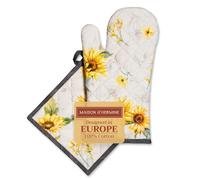 Maison d' Hermine Ensemble manique et Gant de Cuisine 100% Coton (19 x 33 cm et 20 x 20 cm) Gants résistants à la Chaleur pour Manipuler Les Plats Chauds, Printemps-été (Candice)