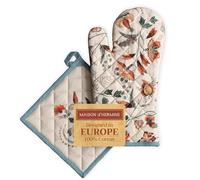 Maison d' Hermine Ensemble manique et Gant de Cuisine 100% Coton (19 x 33 cm et 20 x 20 cm) Gants résistants à la Chaleur pour Manipuler Les Plats Chauds, Printemps-été (Dalida)